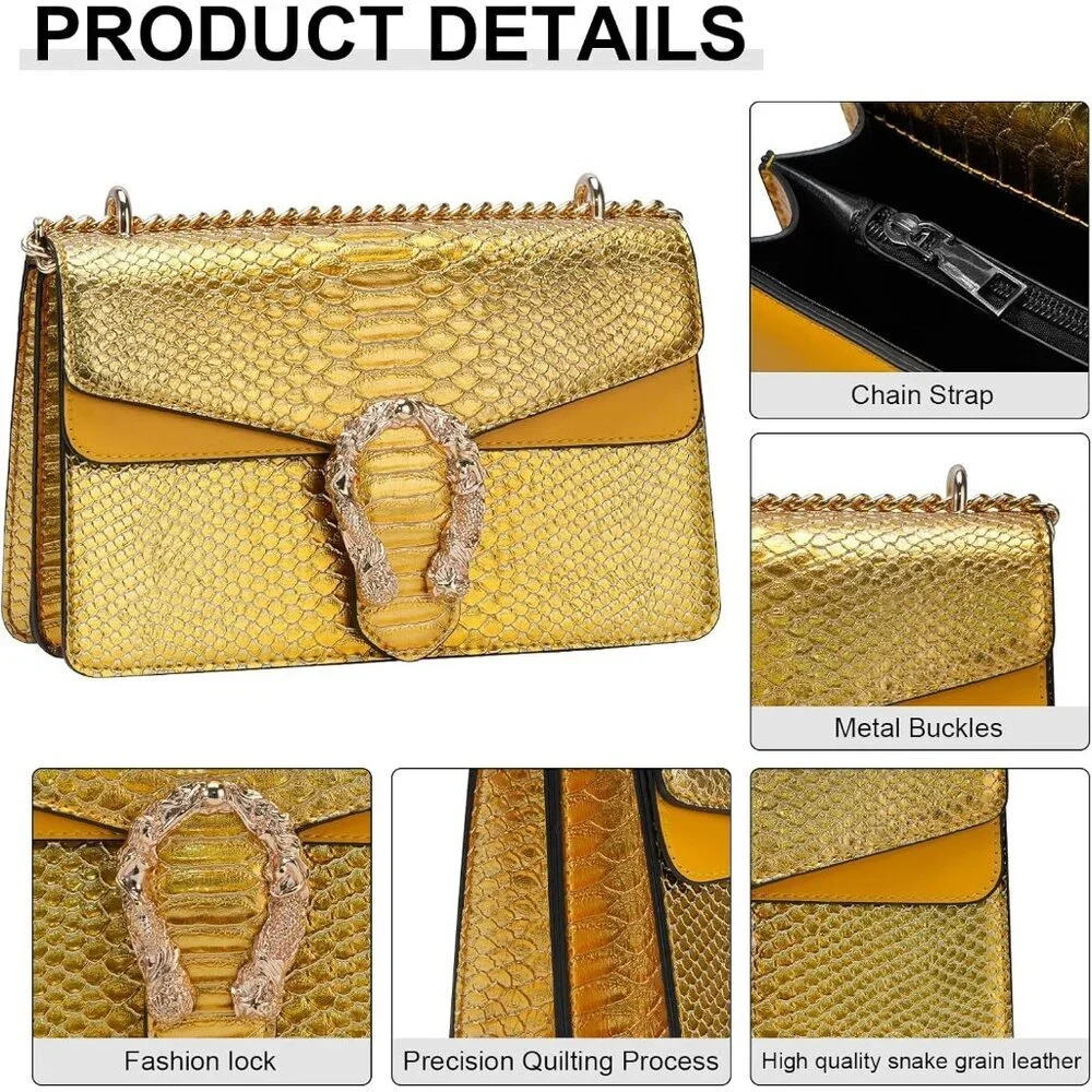 ⚡ Women's Yellow Snake Vegan Leather Print Casual Satchel Crossbody Handbag